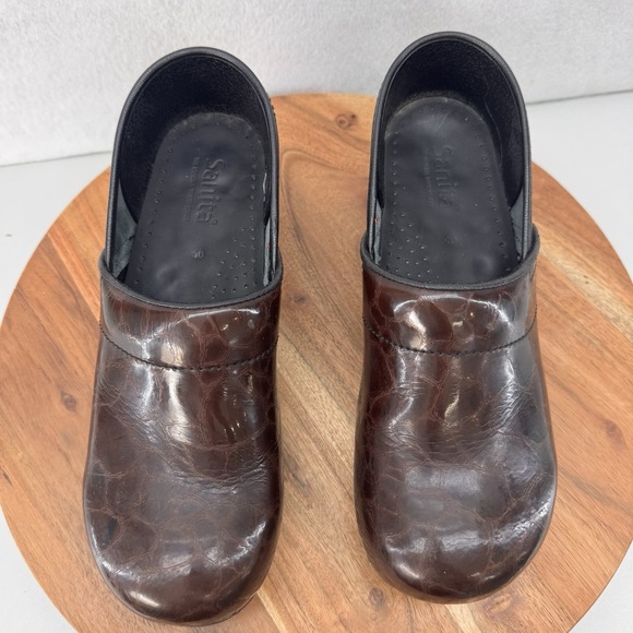 Sanita Brown Patent Leather Tortoise‎ Shell Danish Clogs Women's Sz US 9 EU 40 - Picture 3 of 10